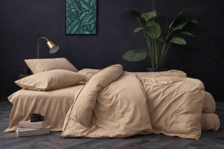 Простыня на резинке поплин цвет: Лен