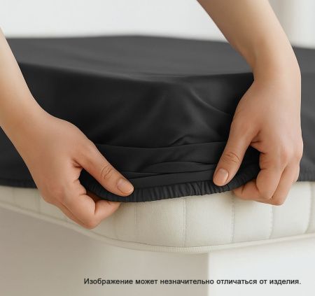 Простыня на резинке сатин (У) цвет:19-0303 TPX Черный 1