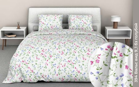 КПБ Бязь "Бояртекс" диз. № 394 Вальс, 9/1 Вид, б/3 голубой (N)